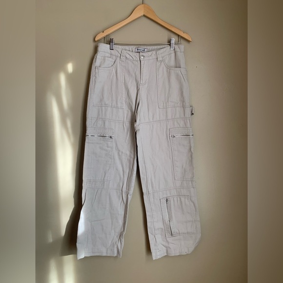 Los Angeles Sixty Six Off White tan Wide Leg Light Weight Cargo Pants Size 9 - Picture 1 of 10
